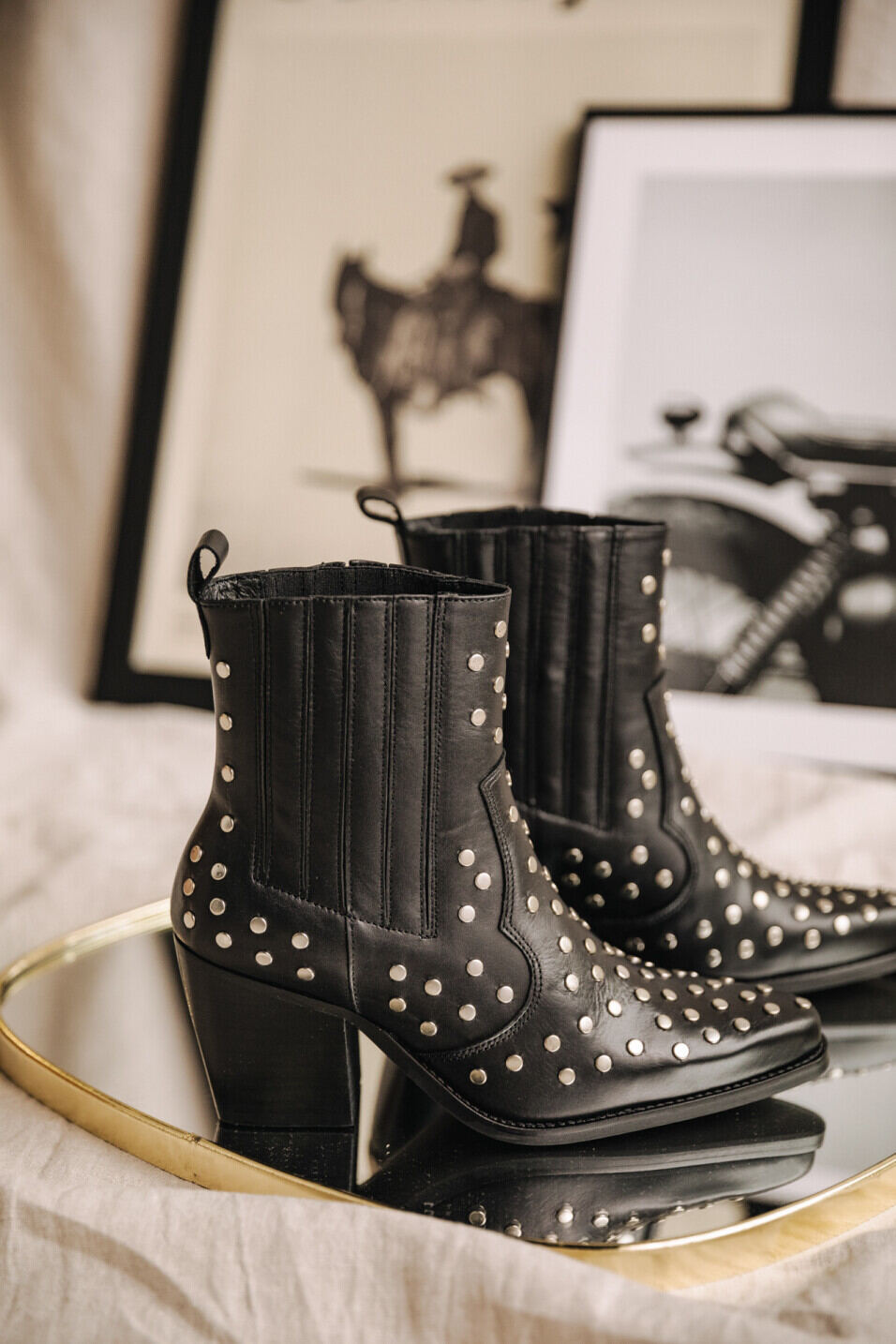 Leather boots Woman Teresa Studs Black | Freeman T. Porter