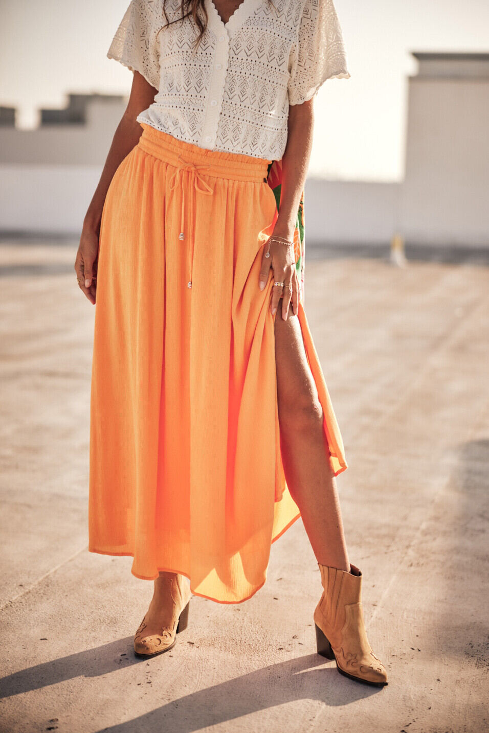 Long slit skirt Woman Joya Plain Color Safran | Freeman T. Porter