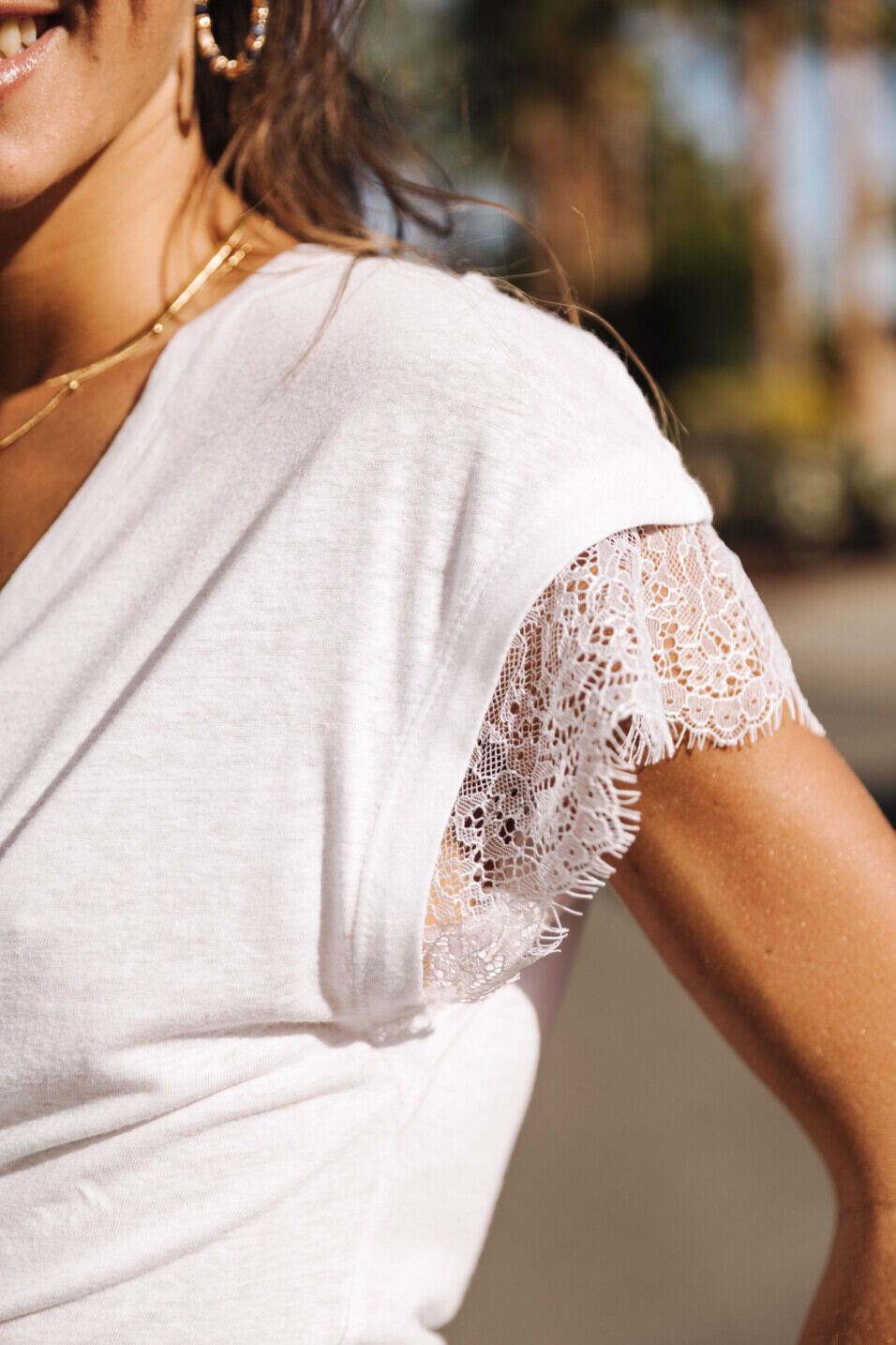 T-shirt avec dentelle Femme Tanaiss Linen Optic white | Freeman T. Porter