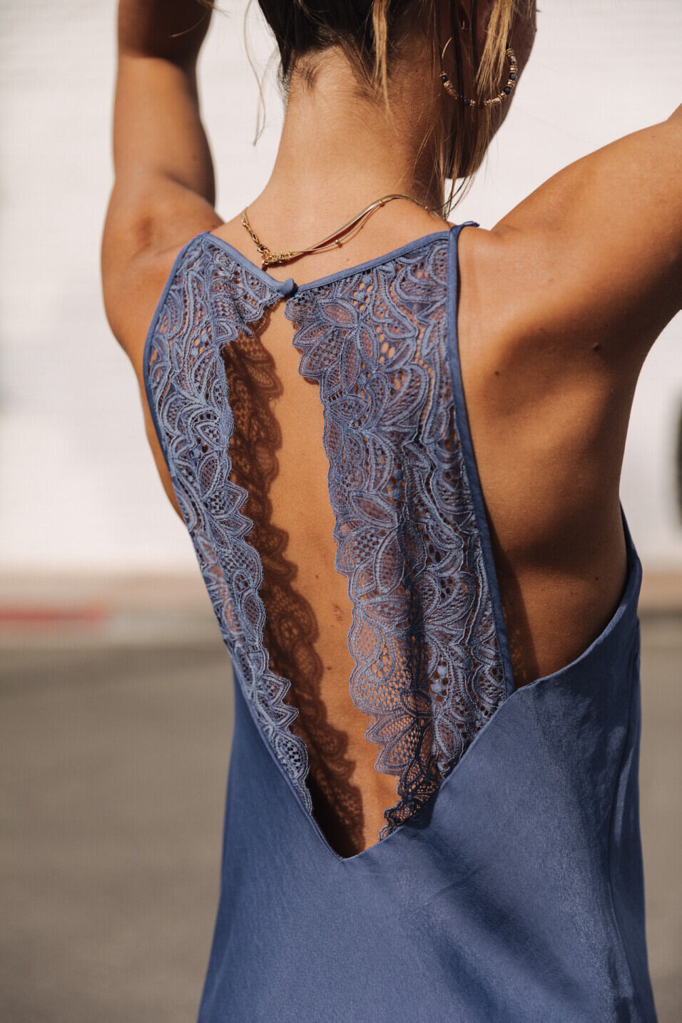 Robe longue à bretelles Femme Rosabella Lace Vintage blue | Freeman T. Porter
