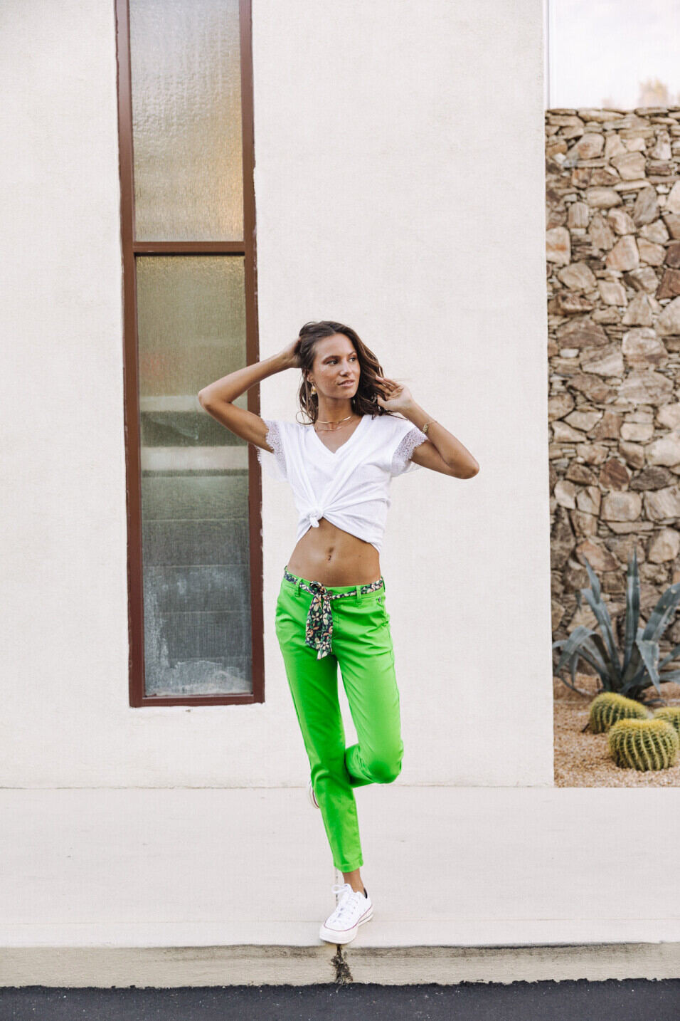 Pantalon chino Femme Claudia Felicita Jasmine green | Freeman T. Porter