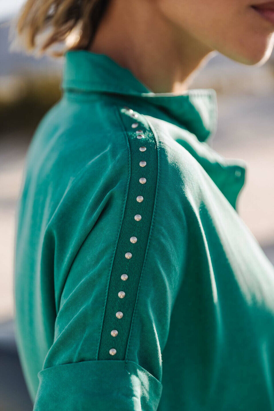 Robe chemise mi-longue Femme Raffia Plain Tropical green | Freeman T. Porter