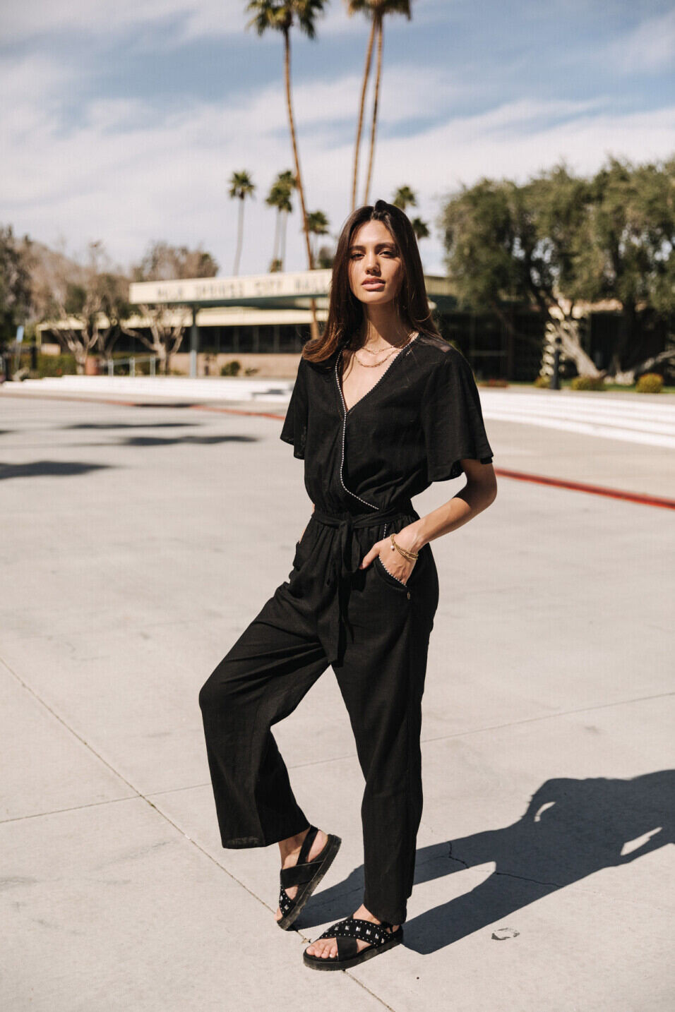 Relaxed-fit jumpsuit Woman Lisanne Plain Color Black | Freeman T. Porter