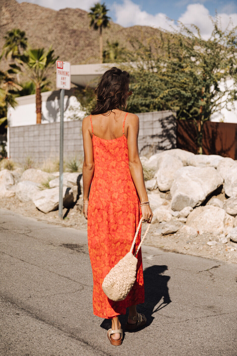 Long wrap dress Woman Rita Blurred Flowers Tangerine tango | Freeman T. Porter