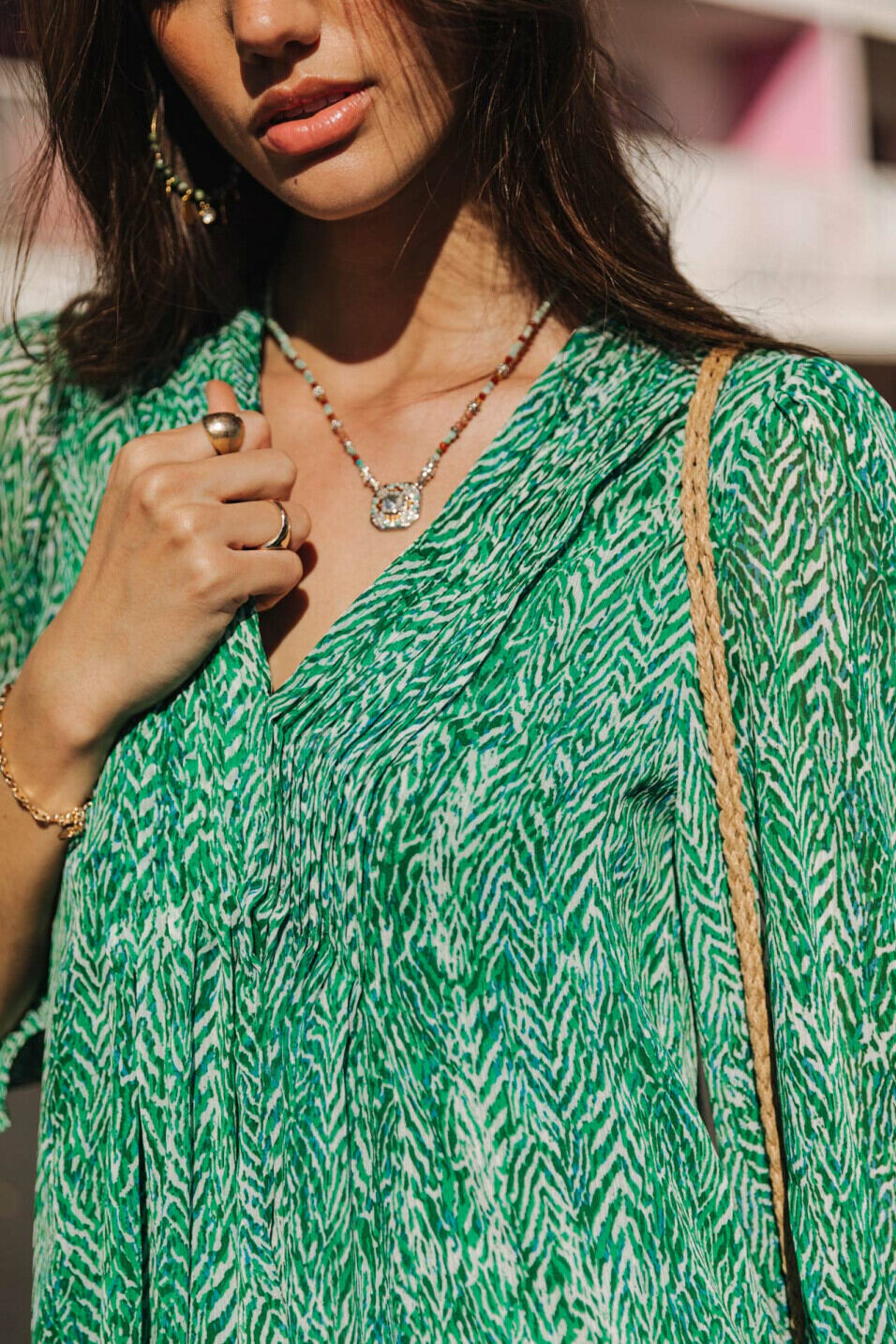 Short printed dress Woman Juna Tigrea Tropical green | Freeman T. Porter
