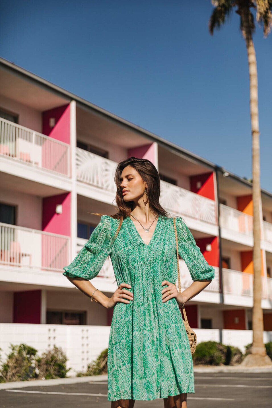 Vestido corto estampado Woman Juna Tigrea Tropical green | Freeman T. Porter
