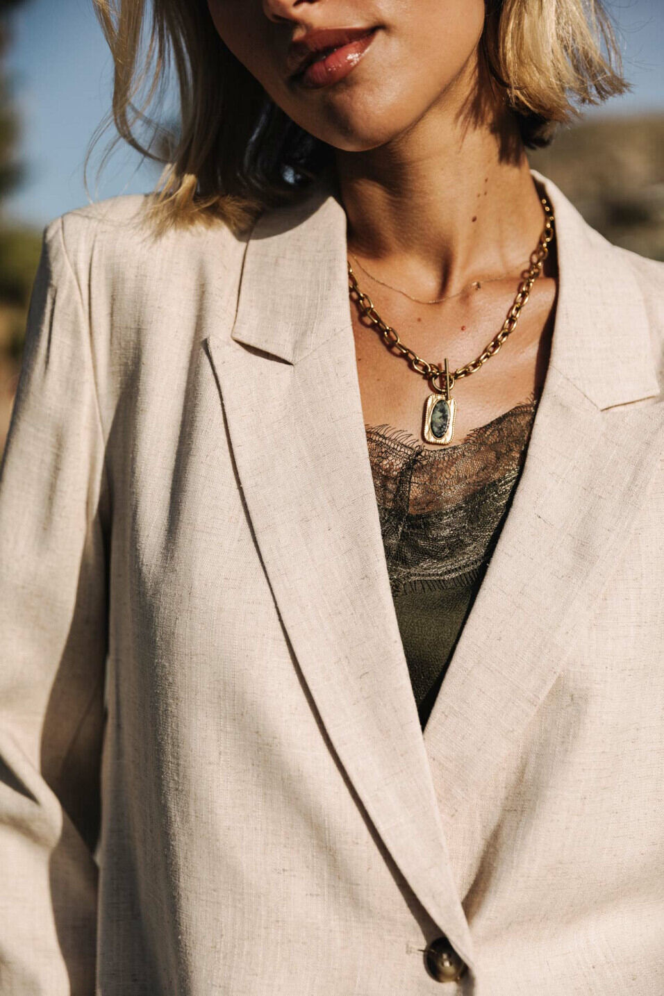 Oversize blazer Woman Bernie Plain Linen Simply taupe | Freeman T. Porter