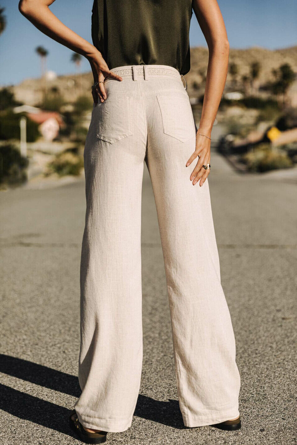 Wide-leg pants Woman Agatha Plain Linen Simply taupe | Freeman T. Porter