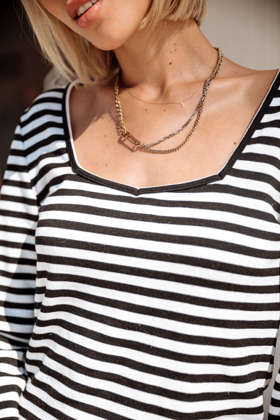 T-shirt col carré rayé Femme Tolma Stripes White | Freeman T. Porter