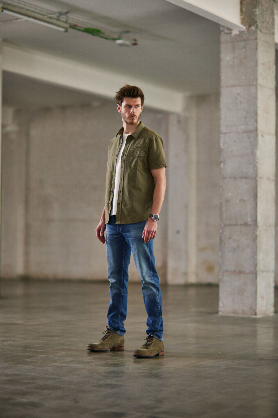 Chemise manches courtes Homme Joshua Washed Linen Dusty olive | Freeman T. Porter