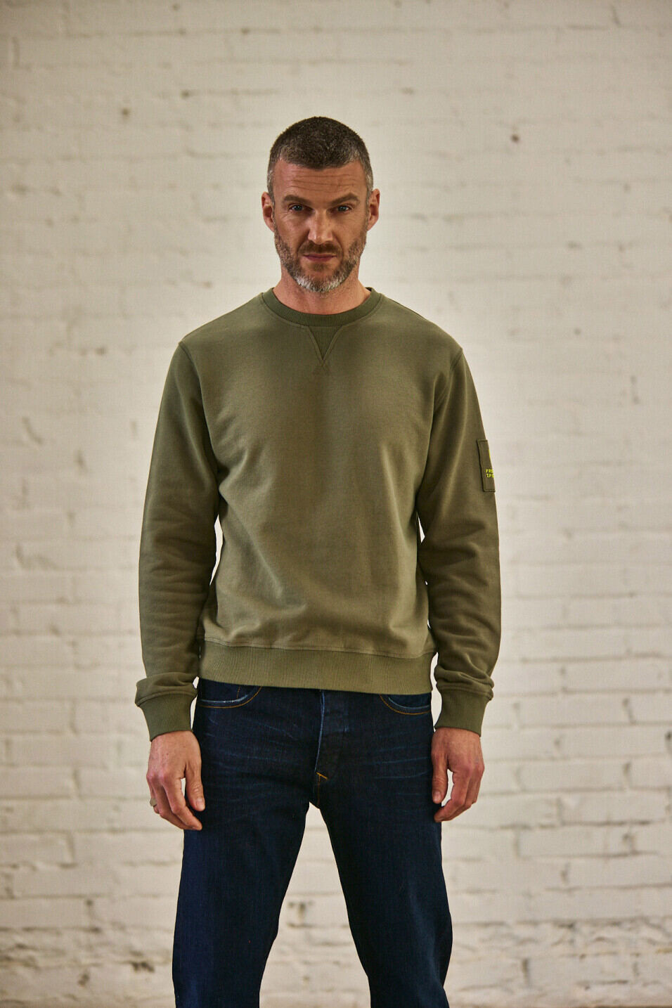 Straight sweatshirt Man Baton Snug Deep lichen green | Freeman T. Porter