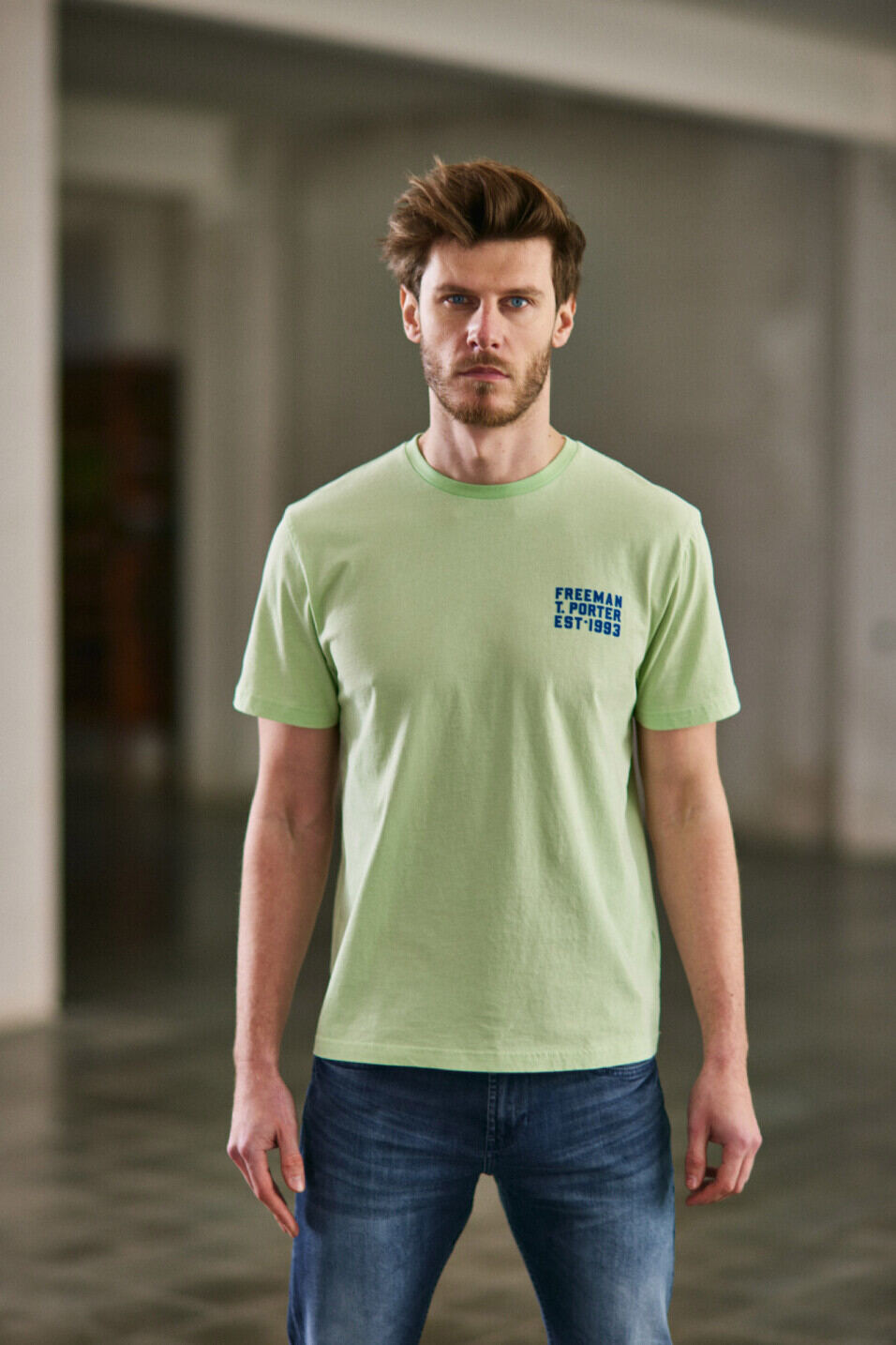 Gerades T-Shirt Man Ivander Chill Subtle green | Freeman T. Porter