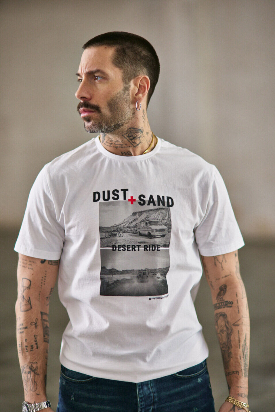 Gerades T-Shirt Man Ivander Desert Ride Bright white | Freeman T. Porter
