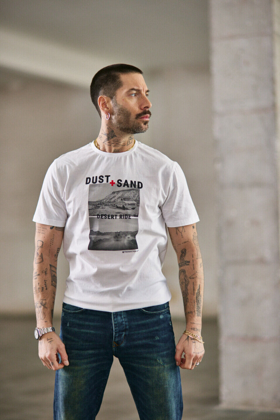 Short sleeve T-shirt Man Ivander Desert Ride Bright white | Freeman T. Porter