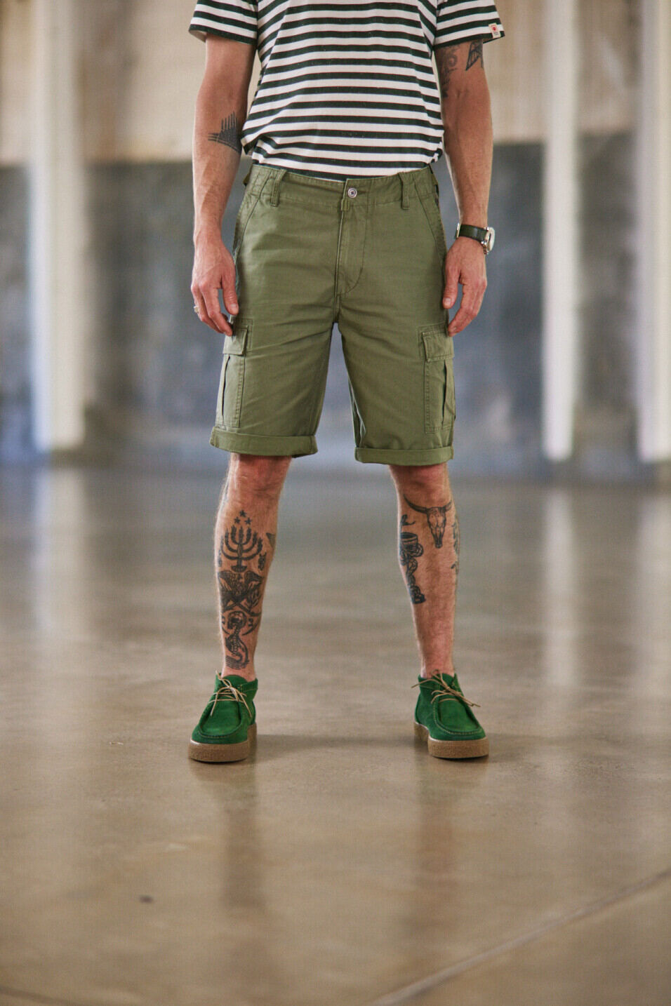 Cargo Shorts Gerade Man Oscar Jerrican Army green | Freeman T. Porter