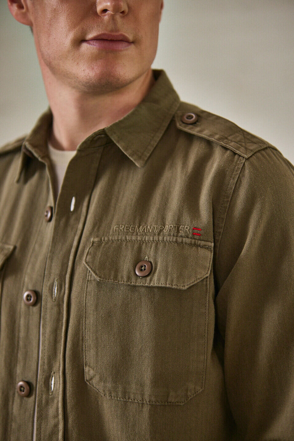 Straight military jacket Man Raven Bond Deep lichen green | Freeman T. Porter