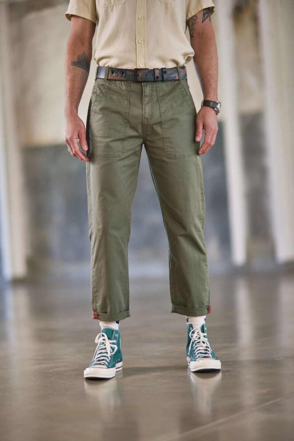 Pantalon style worker Homme Alexis Yago Deep lichen green | Freeman T. Porter