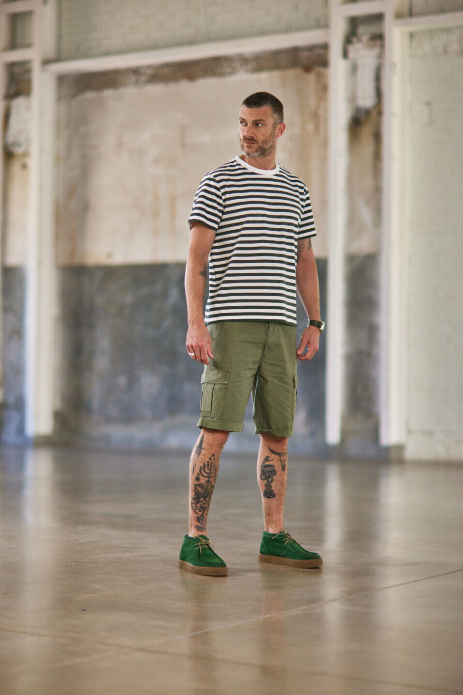 Striped T-shirt Man Chuck Marin Jungle green | Freeman T. Porter