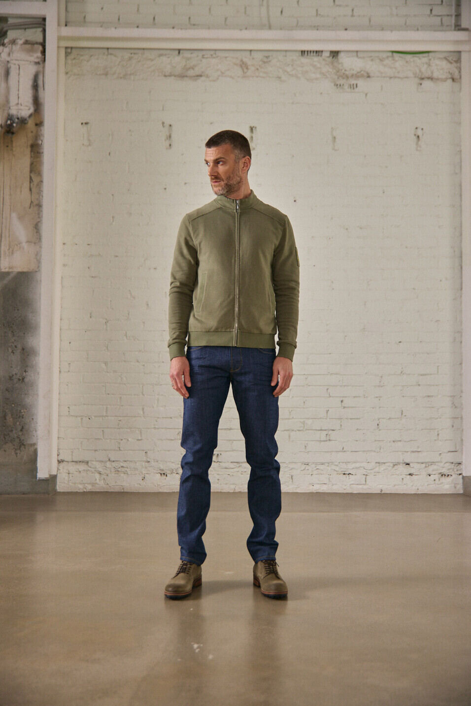 Zipped sweater Man Sully Snug Deep lichen green | Freeman T. Porter