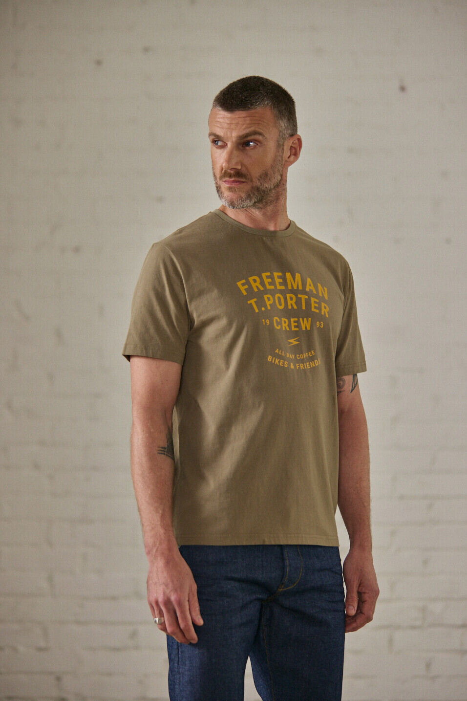 Gerades T-Shirt Man Ivander Crew Deep lichen green | Freeman T. Porter