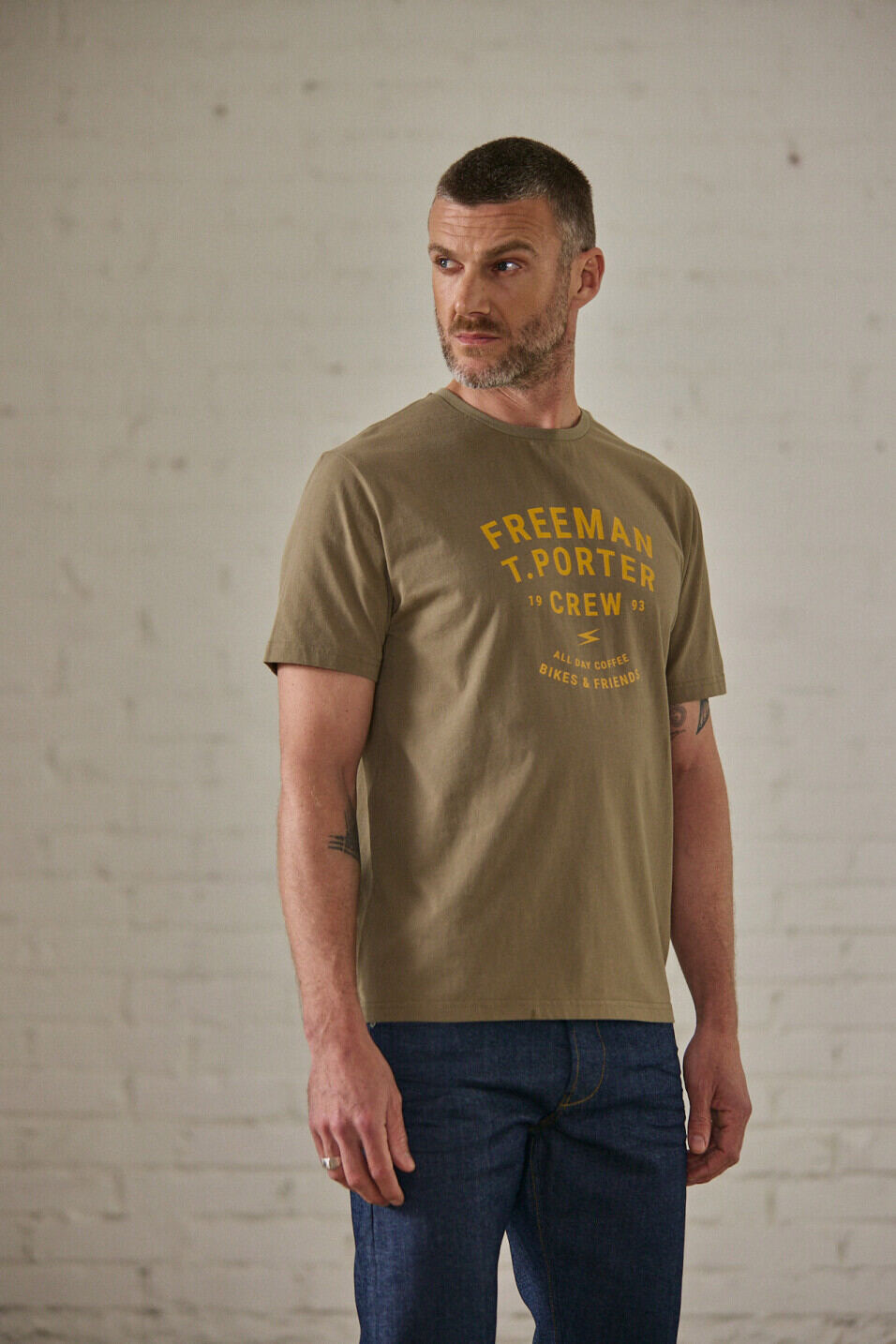 Gerades T-Shirt Man Ivander Crew Deep lichen green | Freeman T. Porter