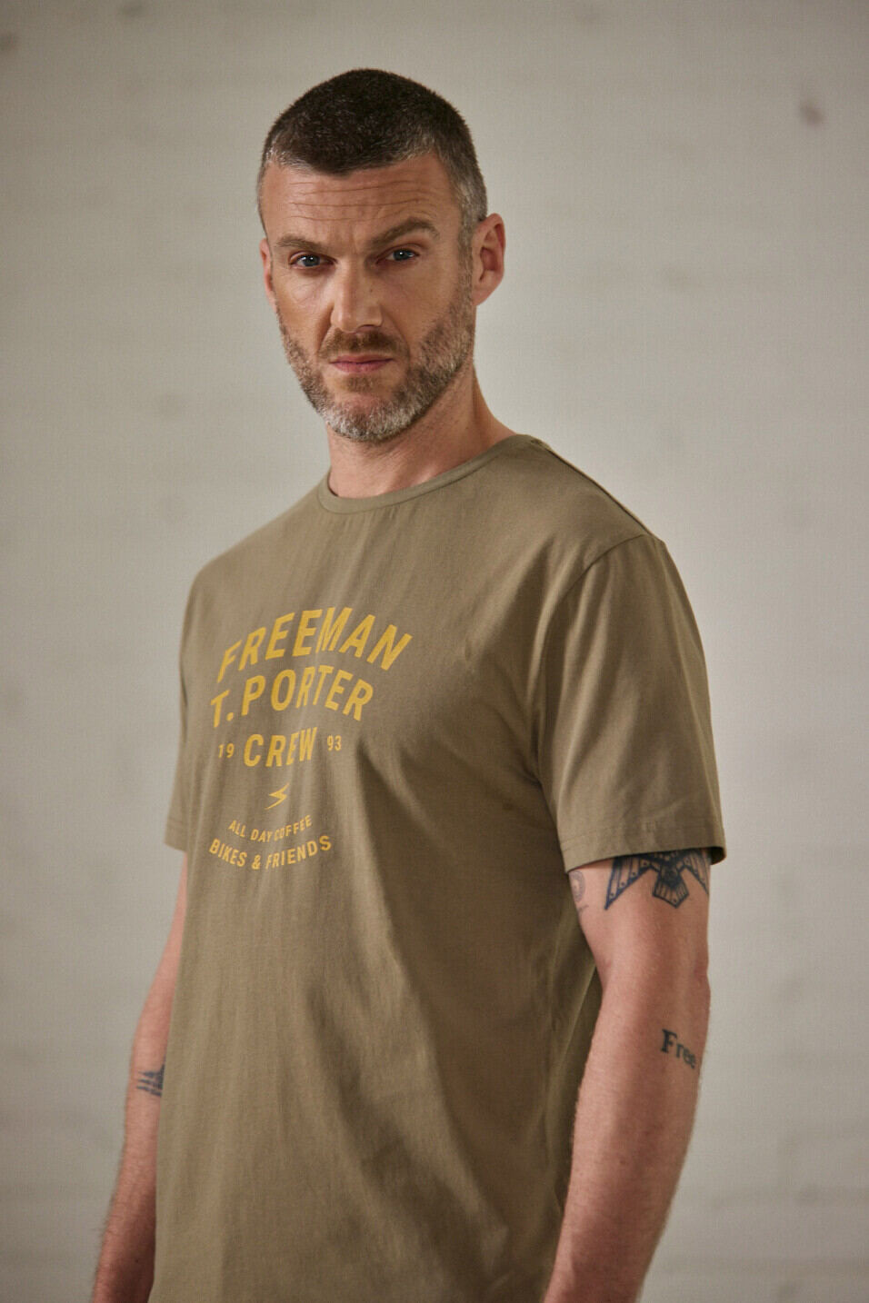 Short sleeve T-shirt Man Ivander Crew Deep lichen green | Freeman T. Porter