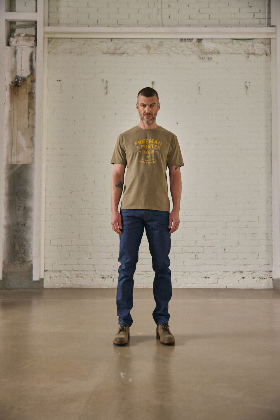 Short sleeve T-shirt Man Ivander Crew Deep lichen green | Freeman T. Porter