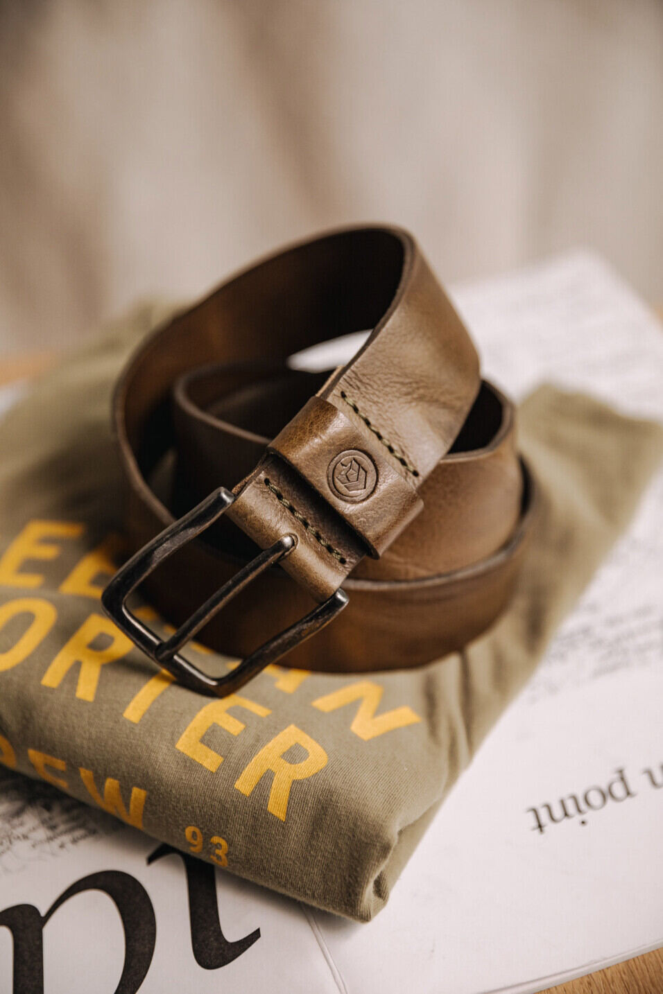Leather belt Man Agust Khaki | Freeman T. Porter