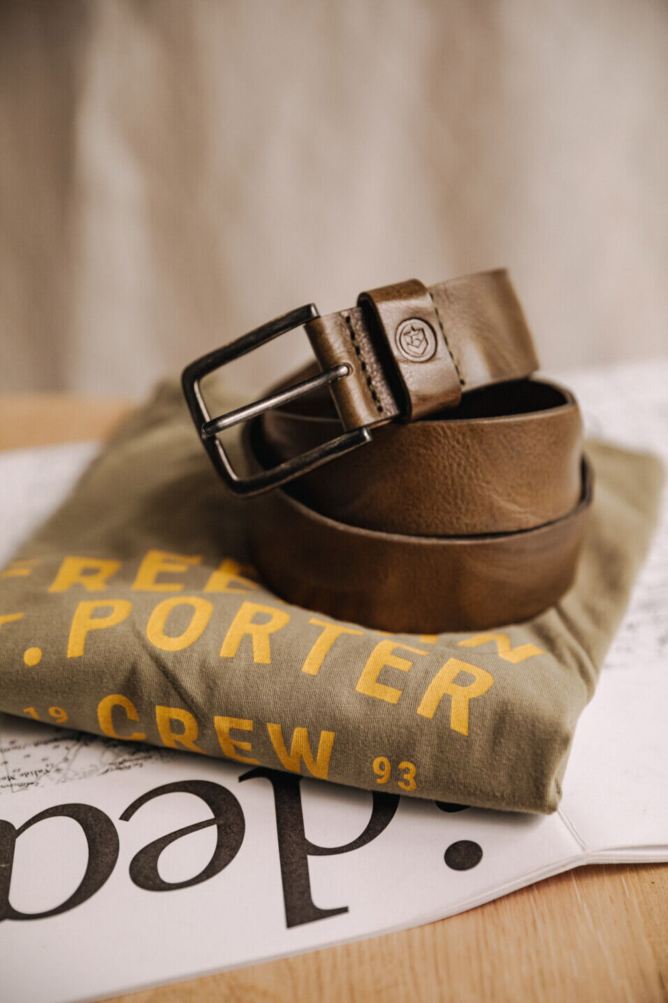 Leather belt Man Agust Khaki | Freeman T. Porter