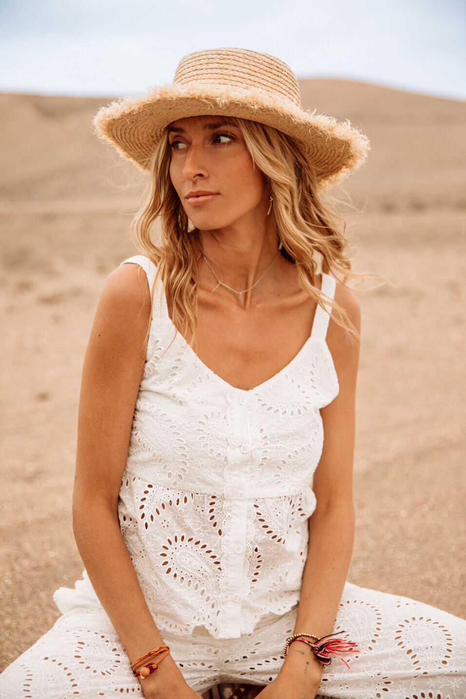 Embroidered tank top Woman Troya Lace White | Freeman T. Porter