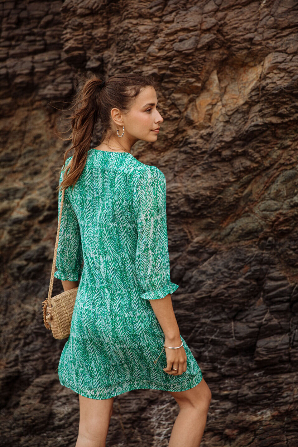 Kurzes Kleid Woman Juna Tigrea Tropical green | Freeman T. Porter