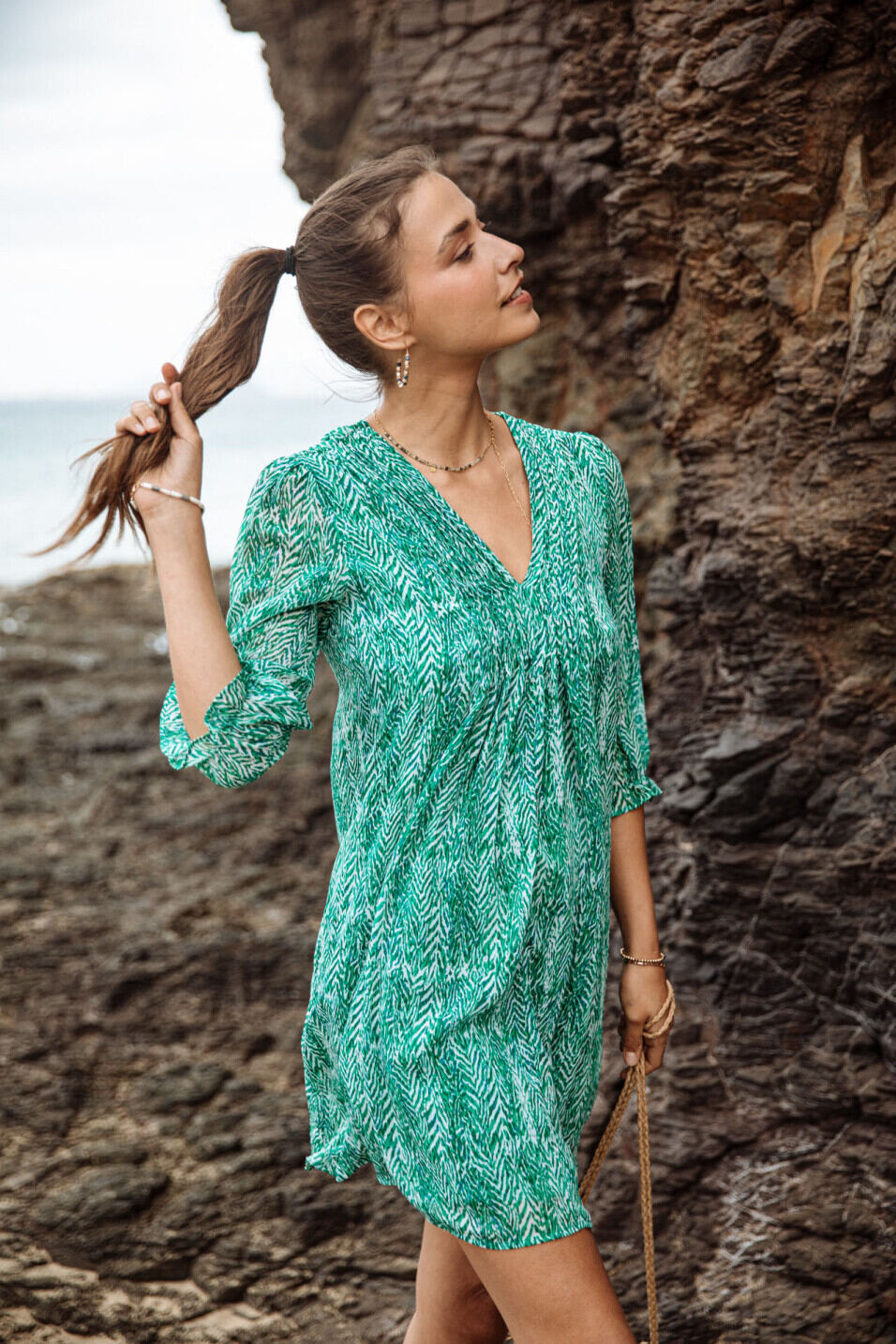 Kurzes Kleid Woman Juna Tigrea Tropical green | Freeman T. Porter