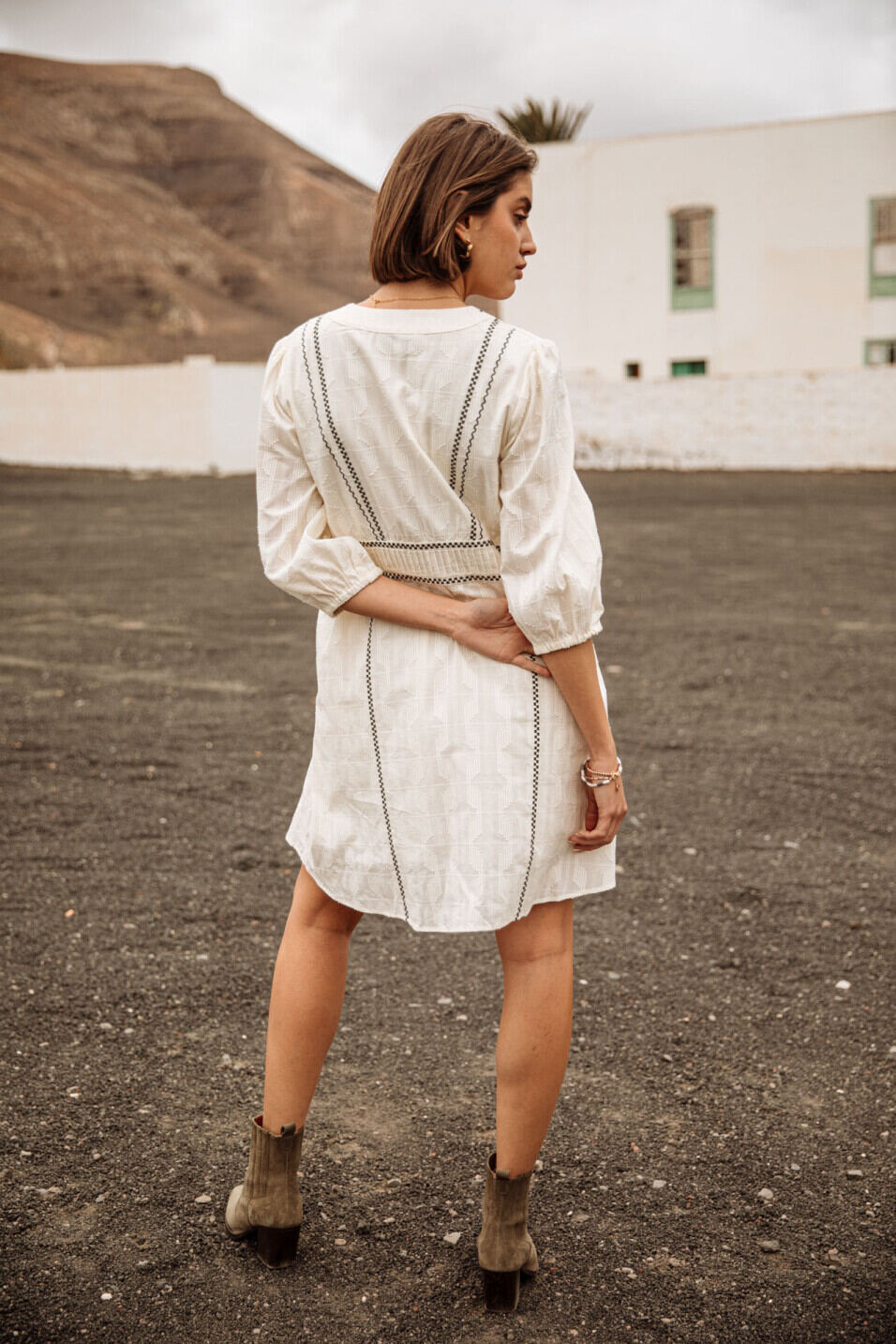 Kurzes Kleid Woman Revana Plain Color Ecru | Freeman T. Porter